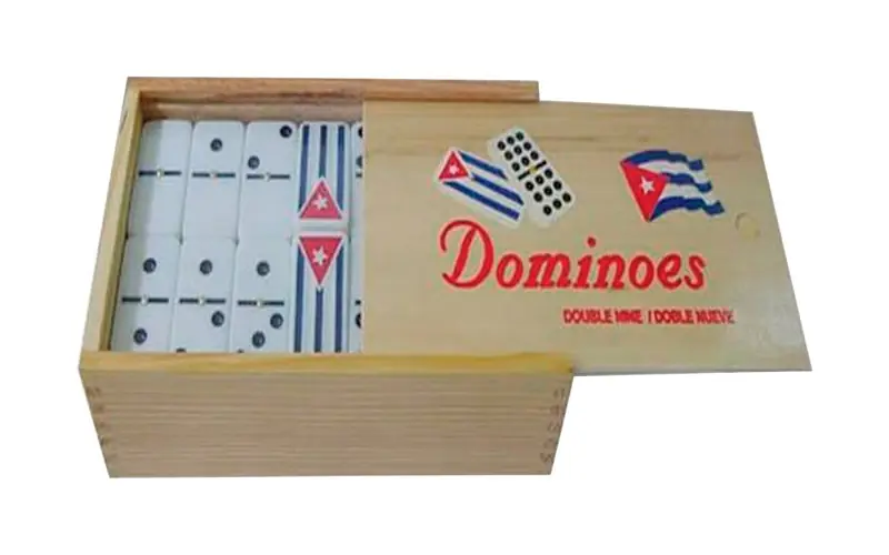 Double Nine Dominoes Set In Wooden Box - 55 Pieces With Cuban Flag Design