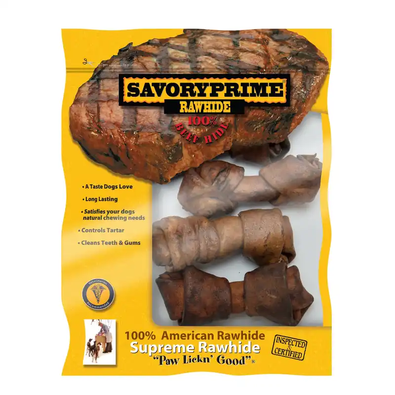 Savory Prime American Supreme All Size Dogs Adult Knotted Bone Beef Rawhide 4-5 In. L 4 Pk
