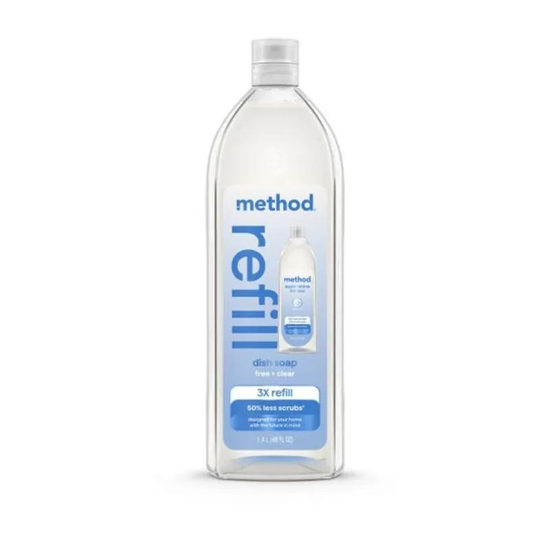 Method Super Shine Antibacterial Dish Soap Refill – 48 oz, Free & Clear, Concentrated Eco‑Friendly Formula