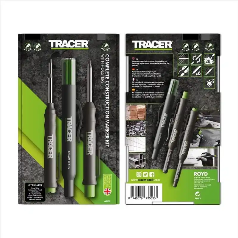 TRACER 6‑Inch Black Deep Hole Marker – 3‑Piece Set