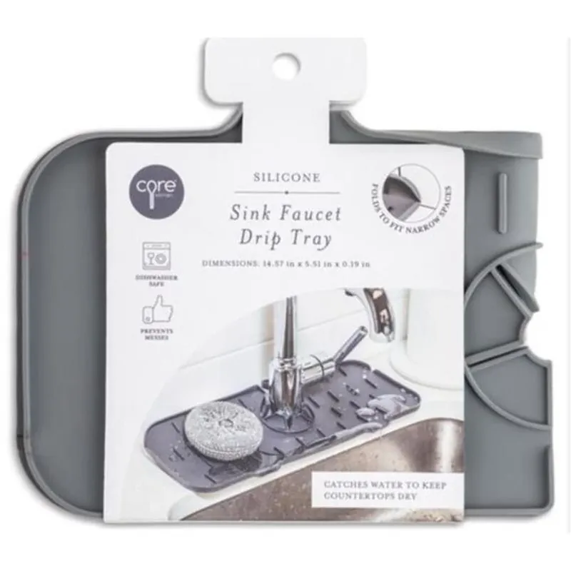 Core Home Gray Silicone Faucet Drip Mat – 14.6" X 5.5" Waterproof Sink Protector