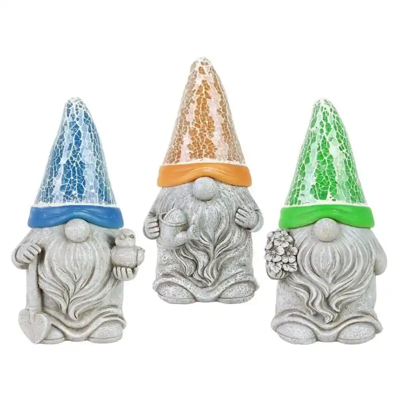 Exhart 8‑Inch Solar‑Powered Mosaic Hat Gnome – Colorful Resin Garden Statue