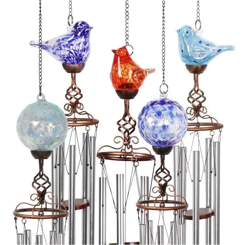 Exhart 46‑Inch Assorted Glass & Metal Wind Chime – Outdoor Garden Décor