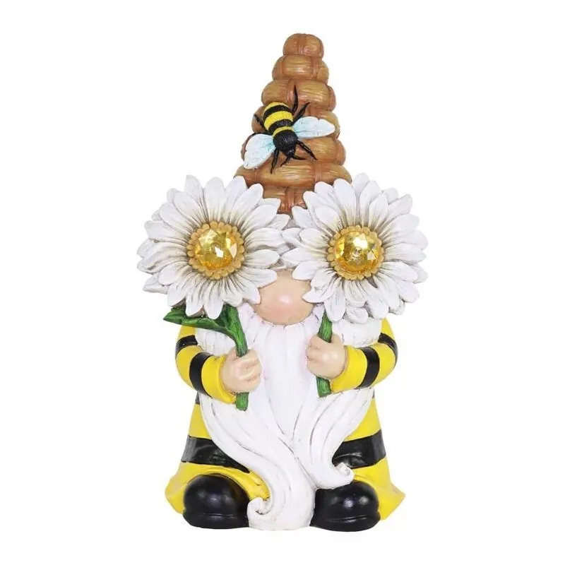 Exhart 11‑Inch Solar‑Powered Beekeeper Gnome – Colorful Resin Garden Statue