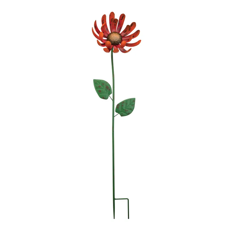 36 In. H Red Metal Rustic Flower Garden Stake - Mum Design