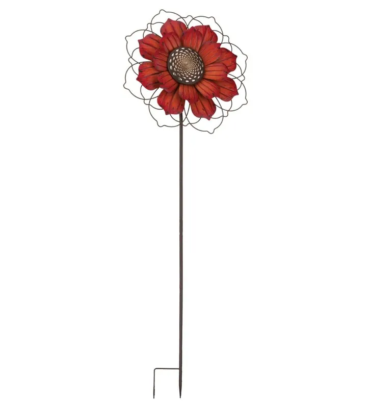 Flower Stake Red - Decorative Garden Art For Outdoor Spaces