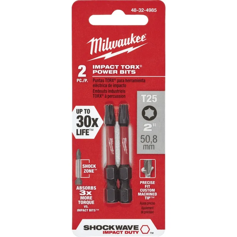Shockwave T25 Torx 2 In. High Speed Steel Torx Power Bit (2-Pack)