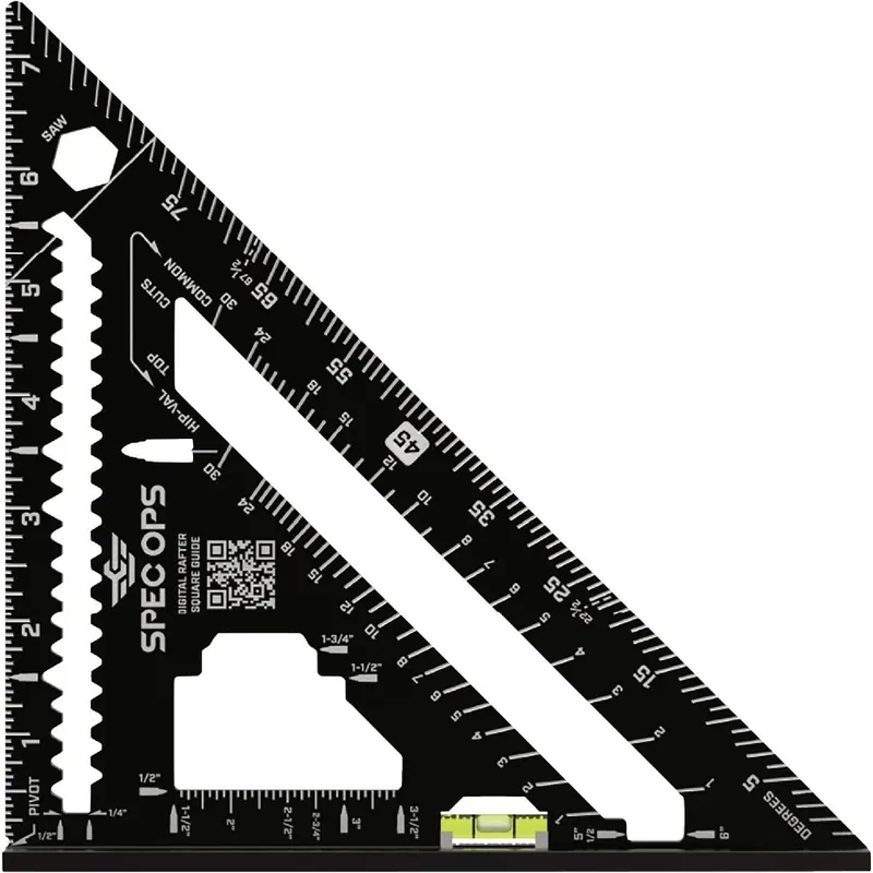 Spec Ops 7.5" Rafter Square With Built‑in Vial – 1/16 In Graduations