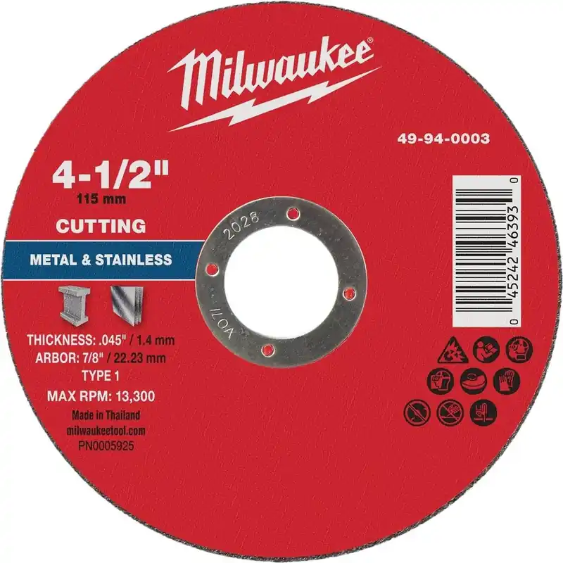 Milwaukee Type 1 4‑1/2" x .045" x 7/8" Metal Cutting Wheel – Long‑Life, Fast‑Cut Performance