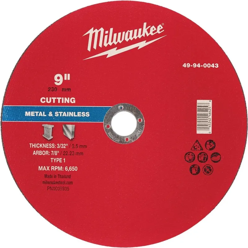 Milwaukee 9‑Inch Type‑1 Metal Cutting Disc 3/32" X 7/8" – High‑Durability Aluminum Oxide Wheel