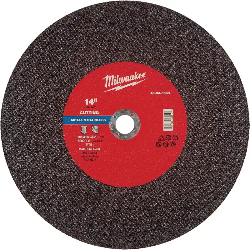 Milwaukee 14‑Inch Type‑1 Metal Cutting Disc – 7/64 In Thick, 1‑Inch Arbor