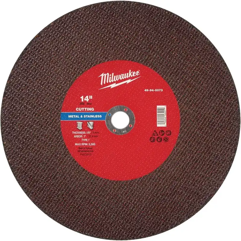 Milwaukee 14" Type 1 Metal Cut-Off Wheel – 1/8" X 1" Heavy-Duty Aluminum Oxide