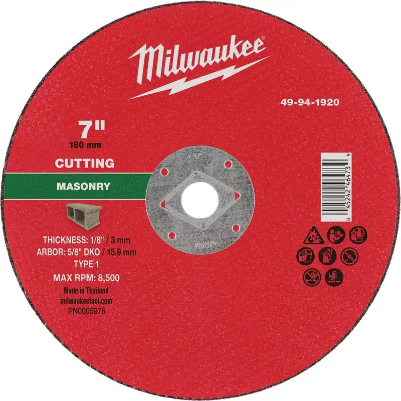 Milwaukee 7‑Inch DKO Masonry Cut‑Off Wheel – 1/8" Thickness, 5/8" Arbor