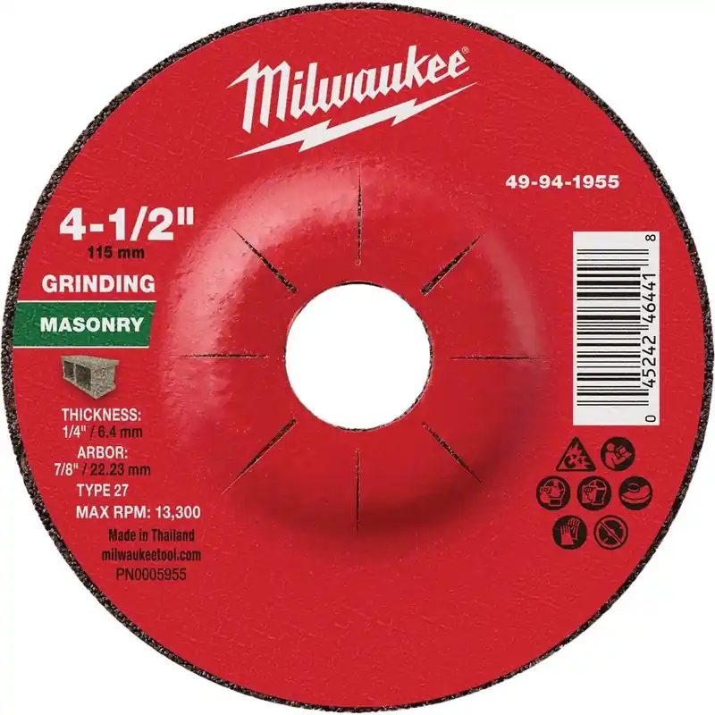 Milwaukee 27‑Series 4.5‑in. Masonry Grinding Wheel – 1/4" X 7/8" Heavy‑Duty Silicone Carbide