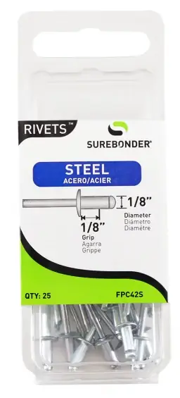 Surebonder 1/8 In. D X 1/8 In. Steel Blind Rivets Silver 25 Pc