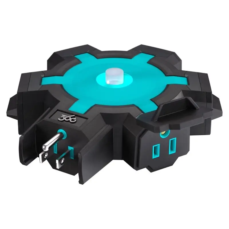 360 Electrical Grounded 5 Outlets Power Hub Black/teal 15 Amps