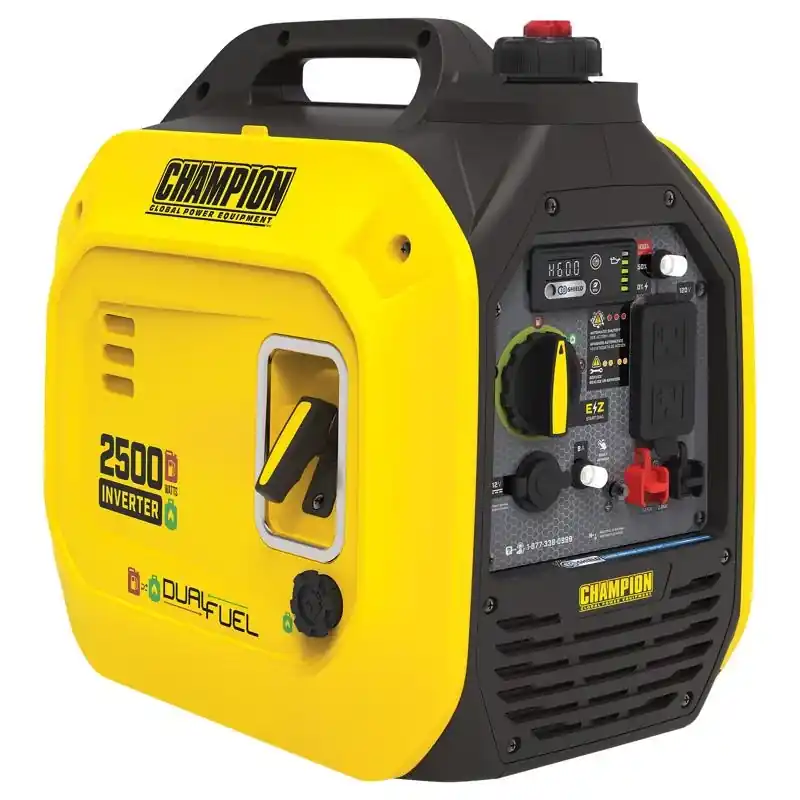 Champion 2500w Dual Fuel Recoil Inverter Generator With Co Shield And 120v Output
