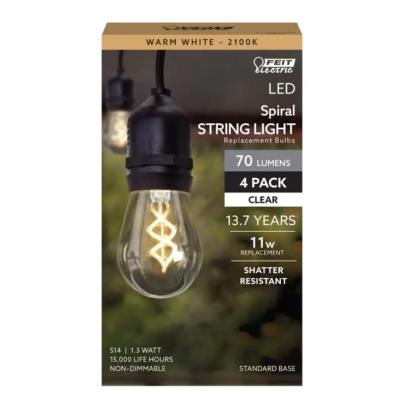 Feit S14 E26 (Medium) Filament LED Bulb Warm White 11 Watt Equivalence 4 Pk