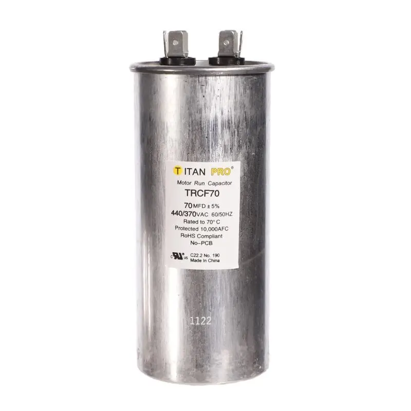 Titan Pro 70 Mfd 440 Volt Aluminum Round Run Capacitor Trcf70