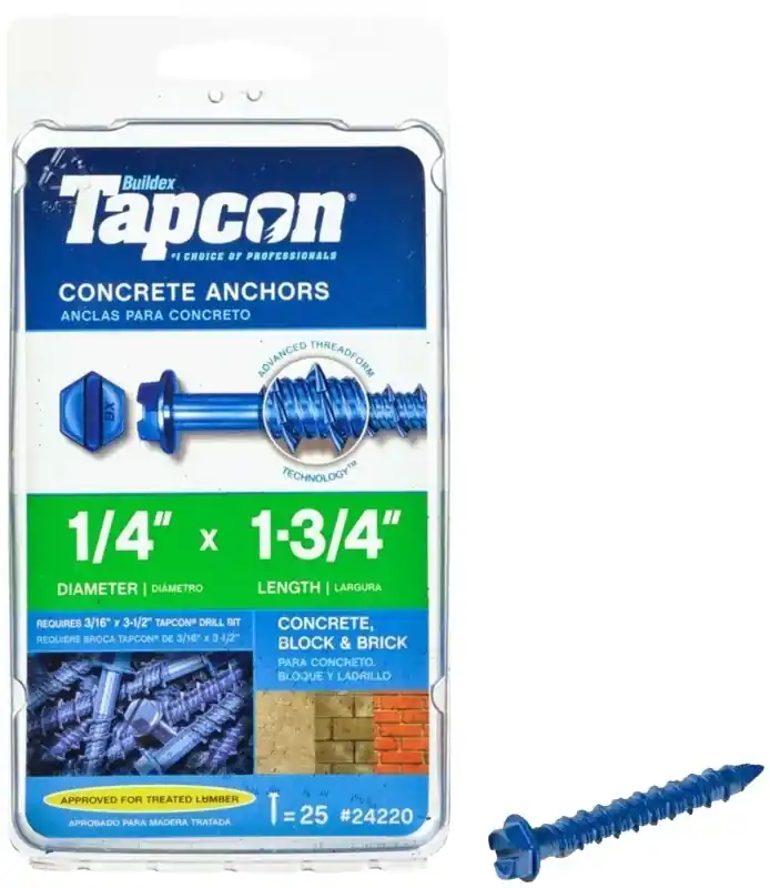Tapcon 1/4 In. D X 1-3/4 In. L Steel Hex Head Concrete Screw Anchor 25 Pk