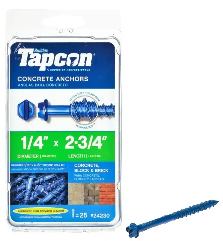 Tapcon 1/4 In. D X 2-3/4 In. L Steel Hex Head Concrete Screw Anchor 25 Pk