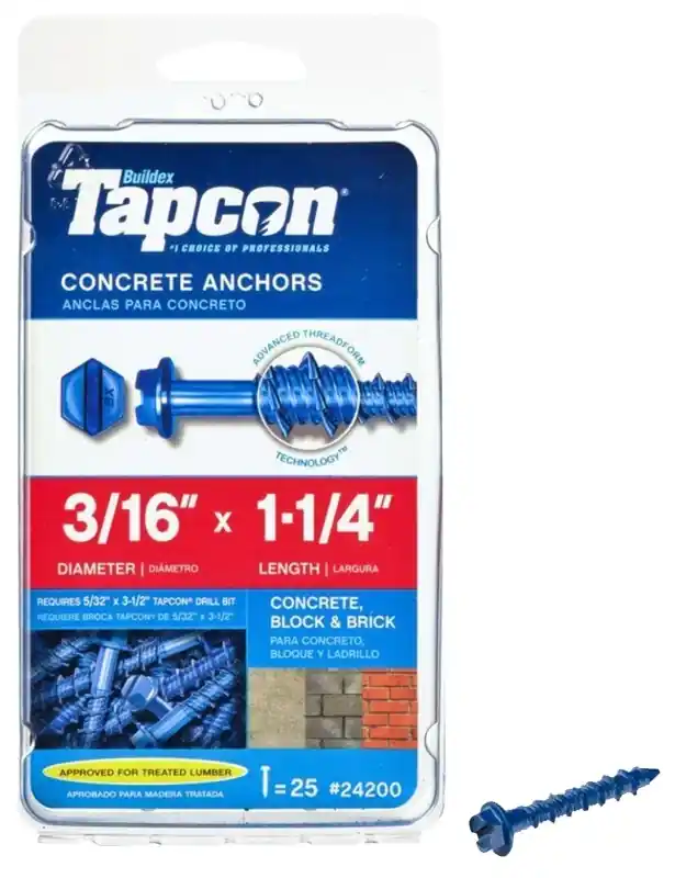 Tapcon 3/16 In. D X 1-1/4 In. L Steel Hex Head Concrete Screw Anchor 25 Pk