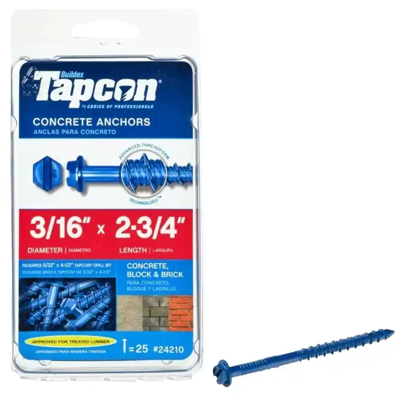Tapcon 3/16 In. D X 2-3/4 In. L Steel Hex Head Concrete Screw Anchor 25 Pk