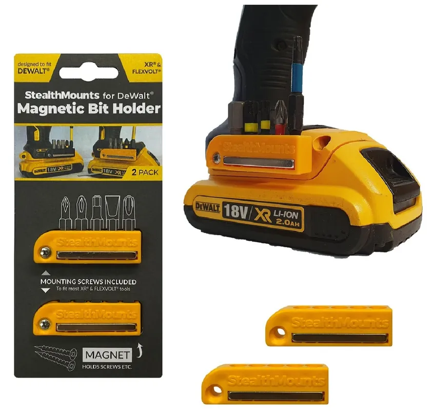 StealthMounts Bit Holders Compatible With DeWalt 20V; Yellow ABS Magnetic Bit Holder 2 Pk