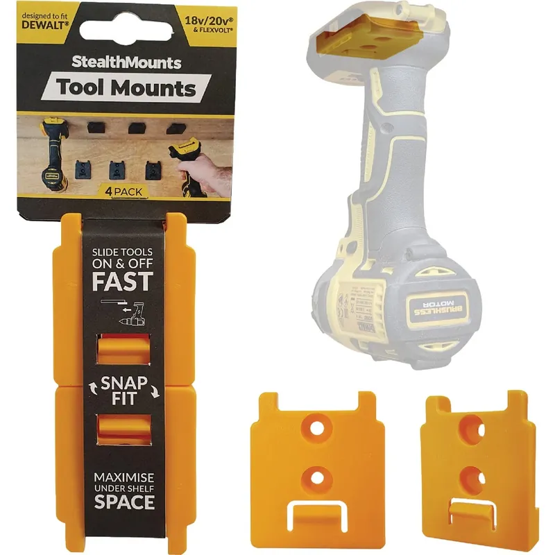 StealthMounts Tool Holders Compatible With DeWalt 18/20V & Flexvolt; Yellow ABS Tool Holder 4 Pk