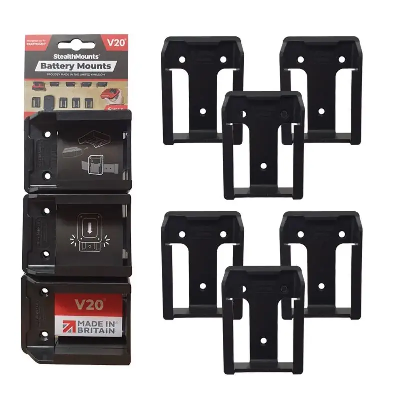 StealthMounts Battery Mounts Compatible With Craftsman V20; Black ABS Battery Holder 6 Pk