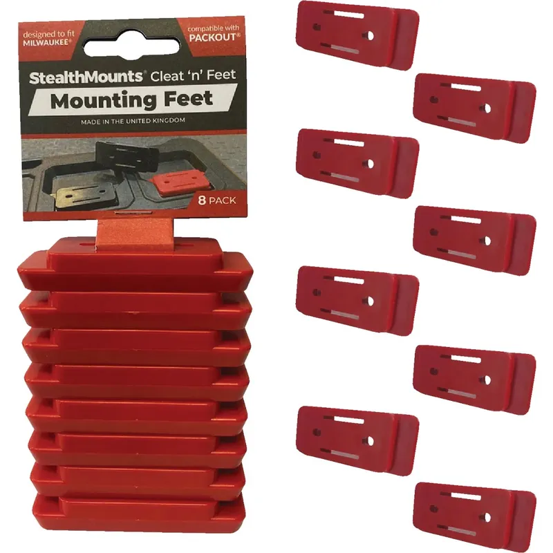 StealthMounts Mounting Feet Compatible With Milwaukee Packout; Red ABS Packout Holder 8 Pk