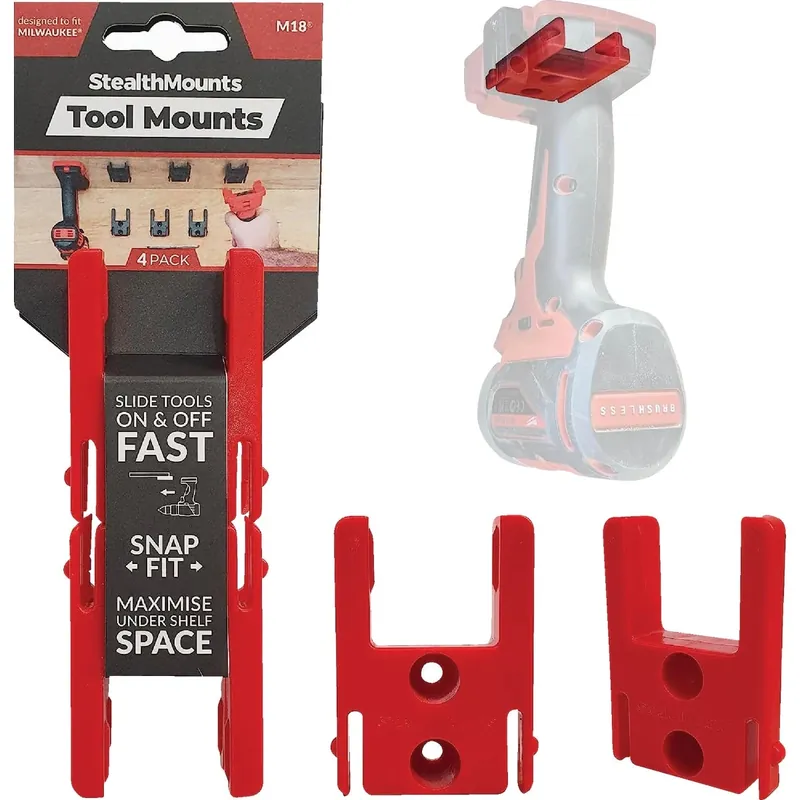 StealthMounts Tool Holders Compatible With Milwaukee M18; Red ABS Tool Holder 4 Pk