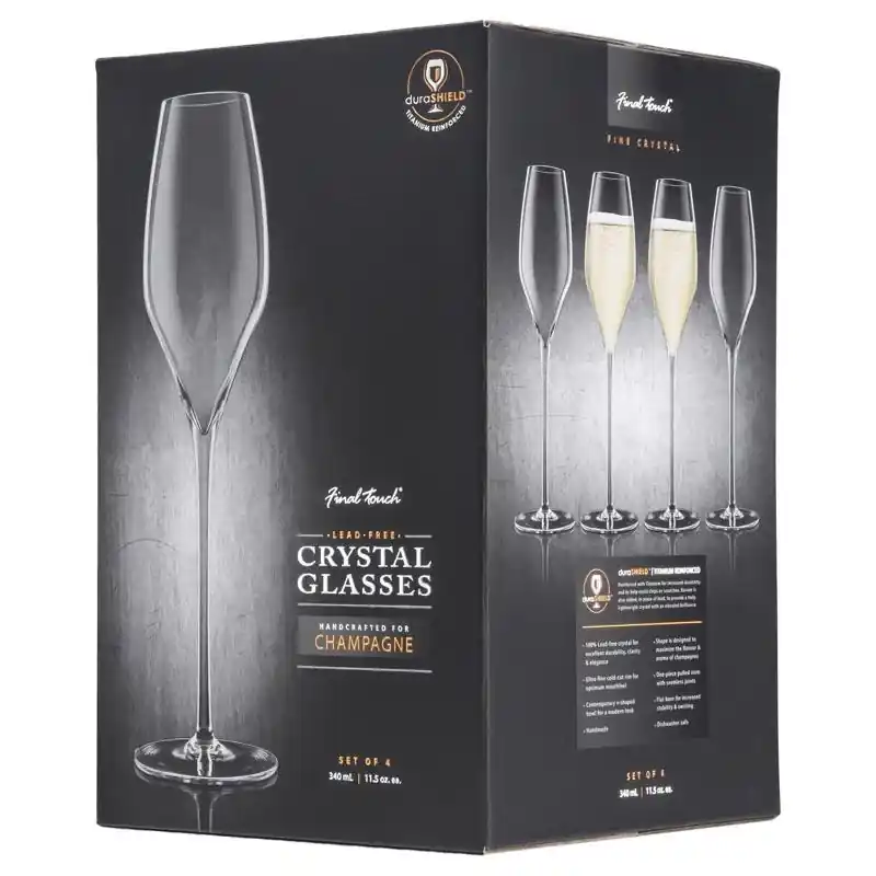 Final Touch 11.5 Oz Clear Crystal Champagne Flutes Set Of 4