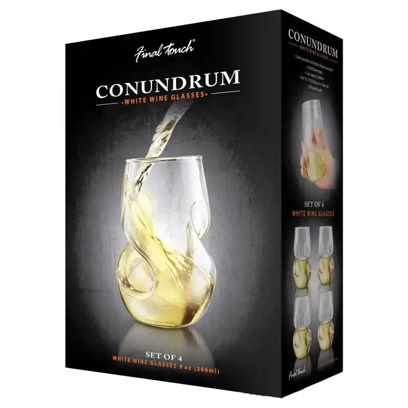 Final Touch 9 Oz Clear Glass Conundrum White Wine Glass Set Of 4