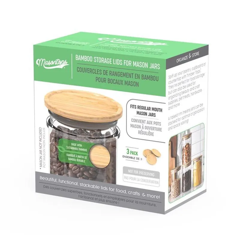 Masontops Eco Bamboo Regular-Mouth Storage Lids – Pack Of 3