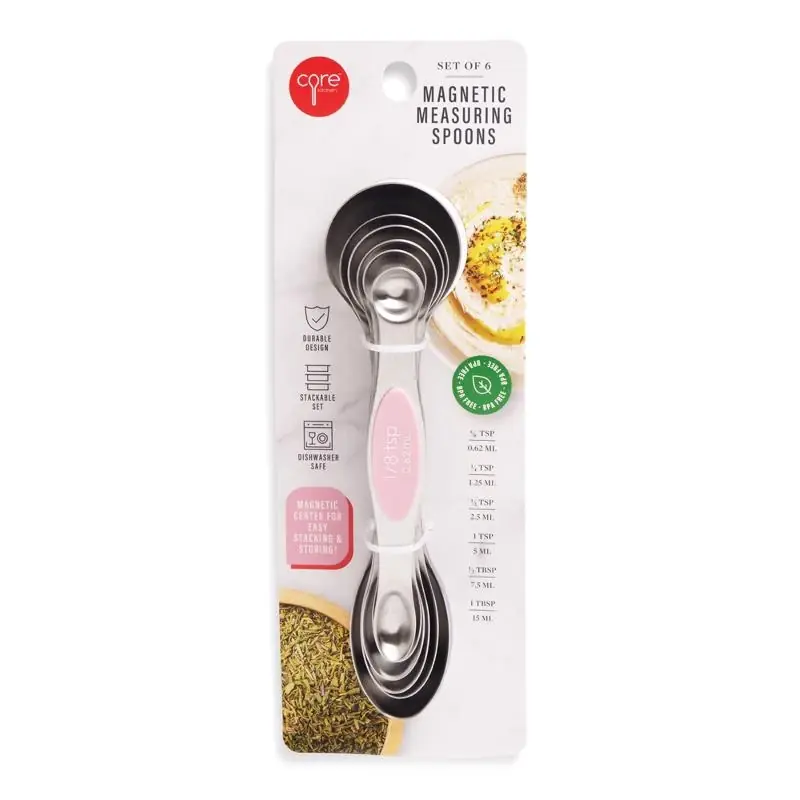 Core Kitchen Magnetic Silicone Stainless Steel 6 Piece Measuring Spoon Set