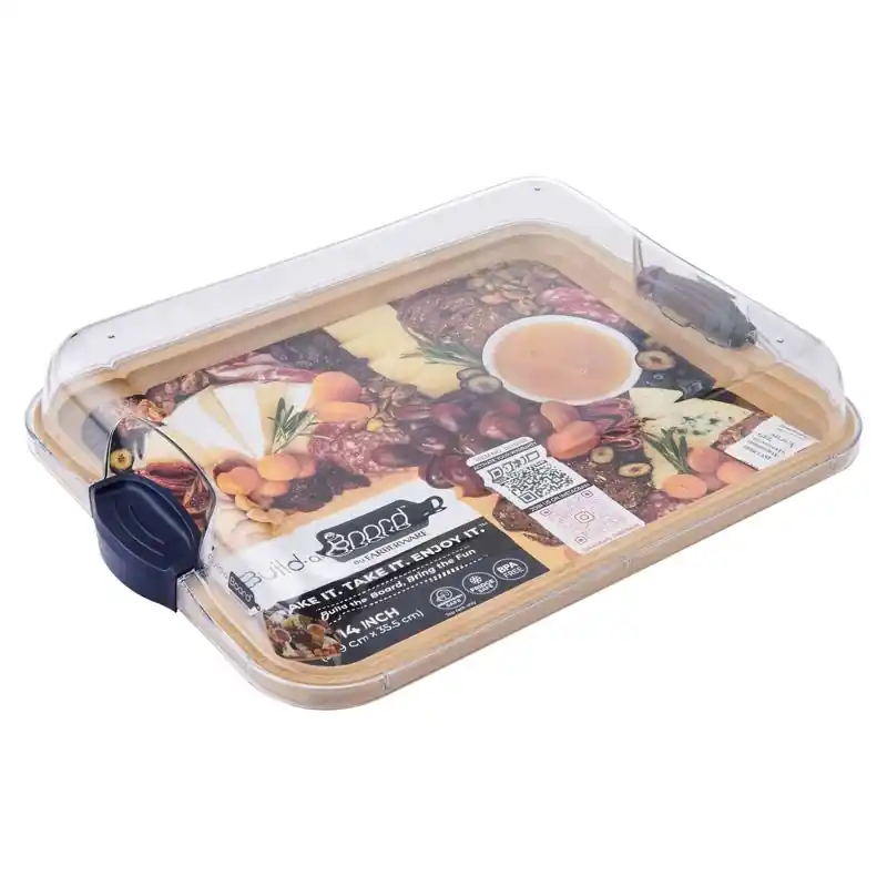 Farberware 11x14 Inch Dual-sided Bamboo Cutting Board With Locking Lid And Handles