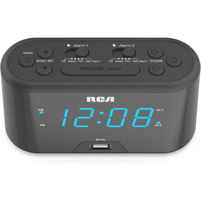 Rca Usb Dual Alarm Clock Radio With Fm And Battery Backup