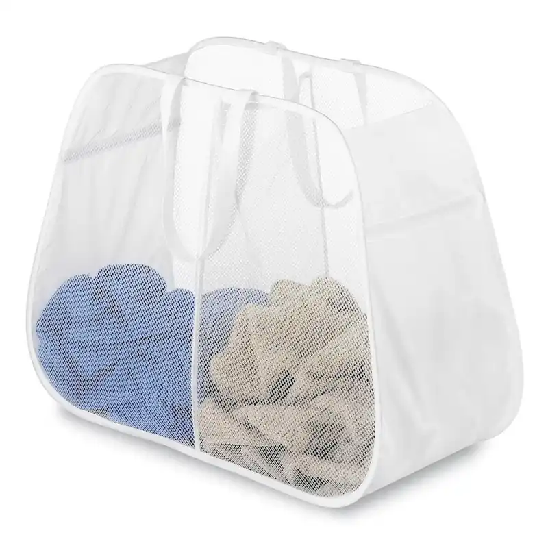 Pop N‘ Fold Double Laundry Hamper, White, 12" X 28" X 21"