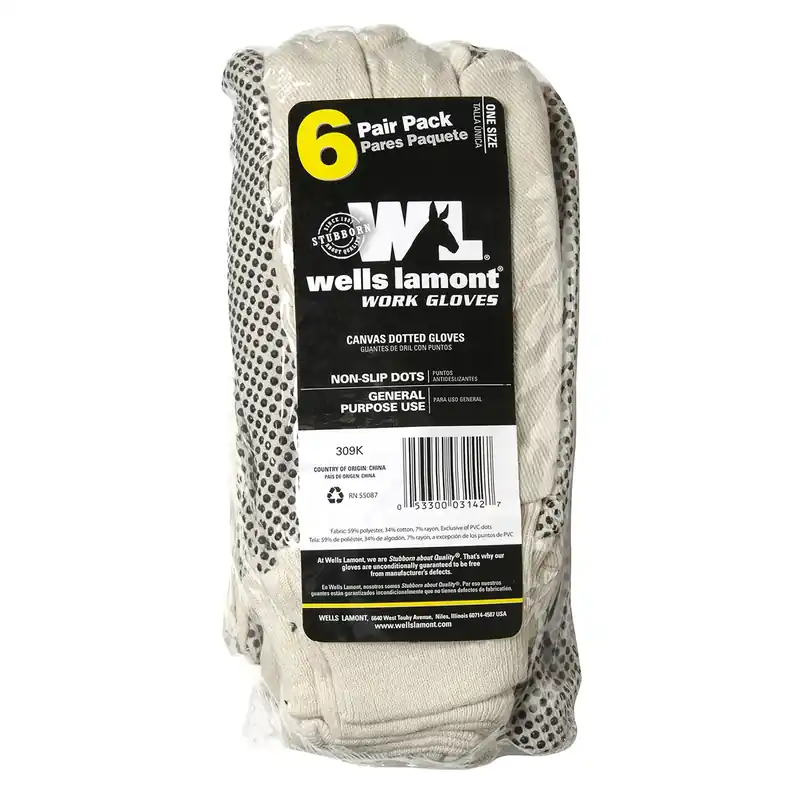 Wells Lamont Men‘s Dotted Palm Work Gloves White M 6 Pk