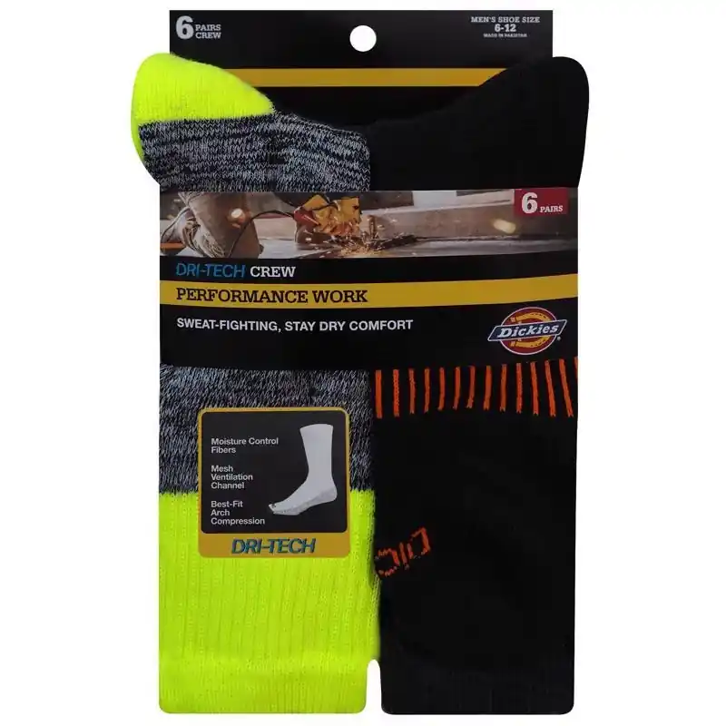 Dickies Dri-Tech Men‘s 6-12 Crew Socks Assorted