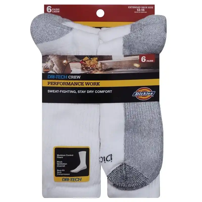 Dickies Dri-Tech Men‘s 12-15 Crew Socks White