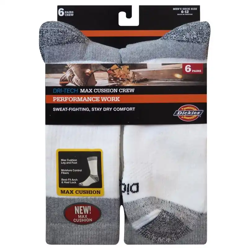 Dickies Dri-Tech Men‘s 6-12 Cushion Crew Socks White