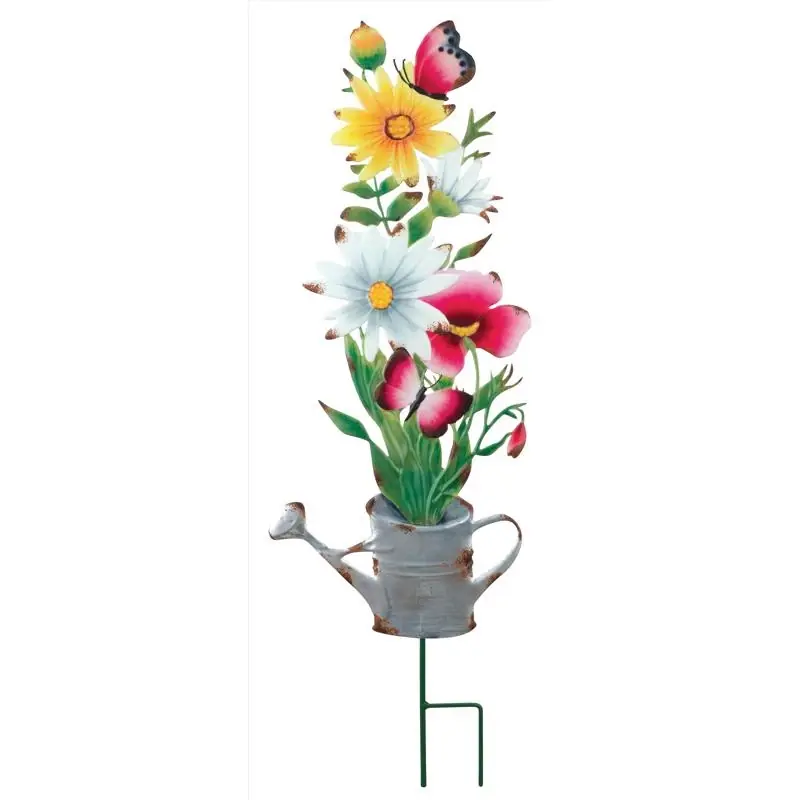 Regal Art & Gift Multicolored Metal 31 In. H Flower Watering Can Outdoor Garden Stake