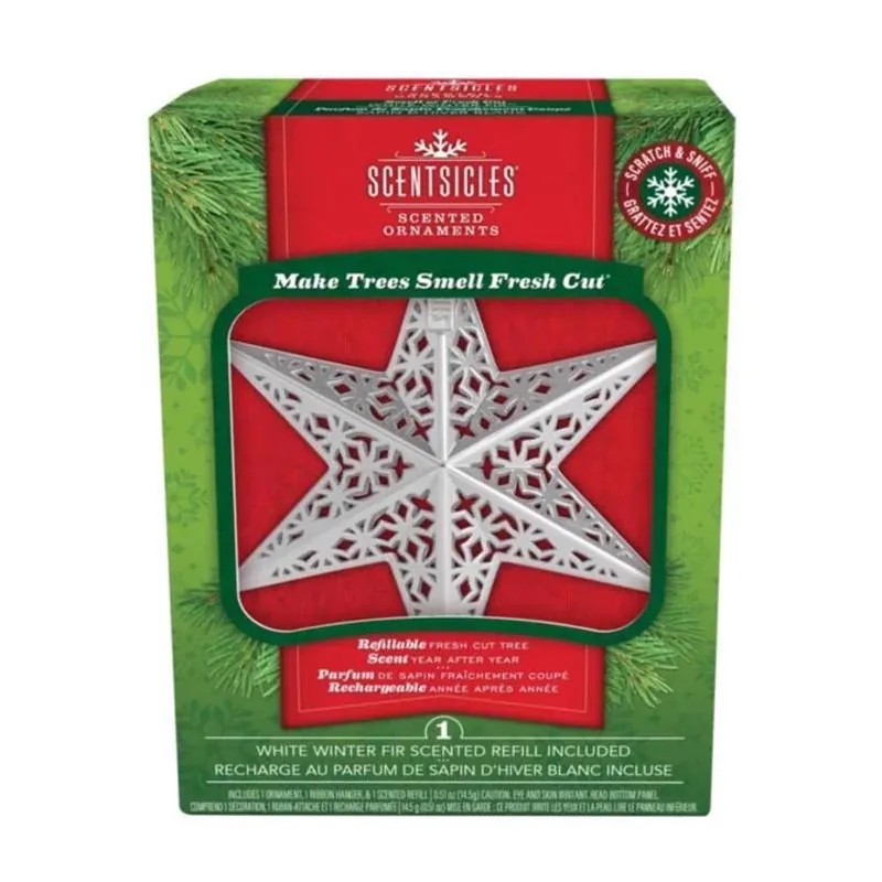 Scentsicles White Star Scented Holiday Ornament – Tinplate Metal Christmas Decoration
