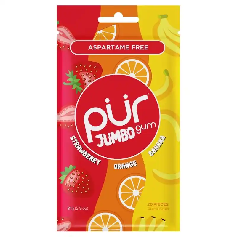 Pur Jumbo Sugar Free Strawberry Banana Orange Chewing Gum 2.9 Oz