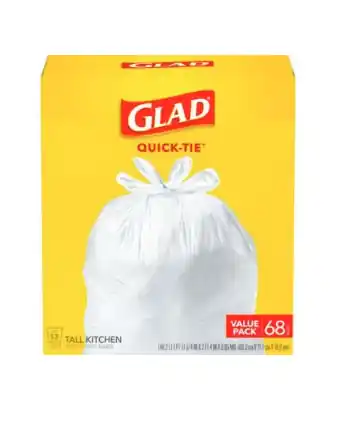 Glad 13 Gal Original Kitchen Trash Bags Quick Tie 68 Pk