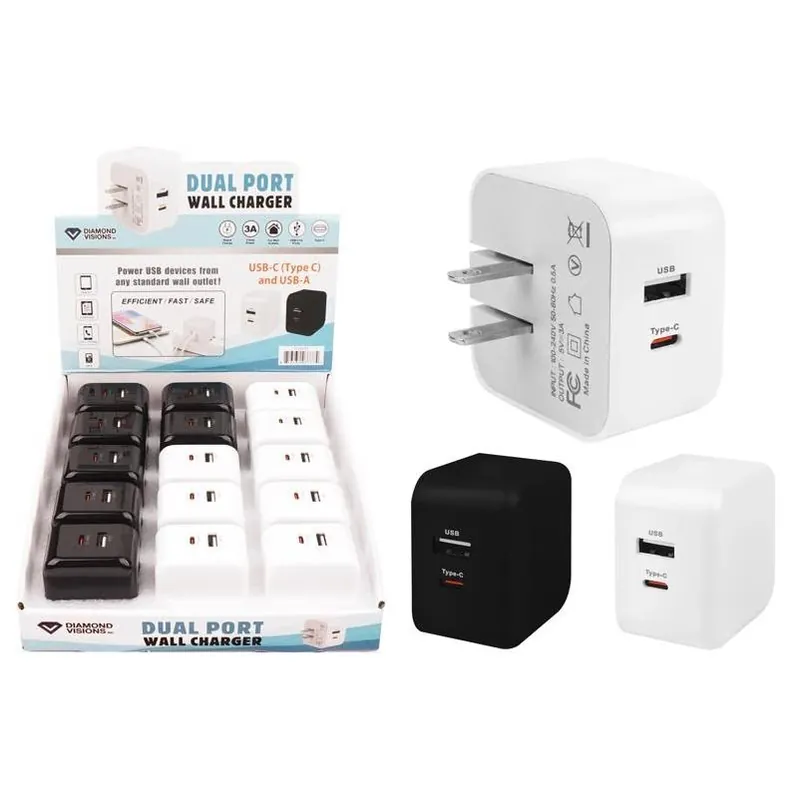 Diamond Visions Dual USB Wall Adapter – Compact 2‑Port Charger (Black/White)
