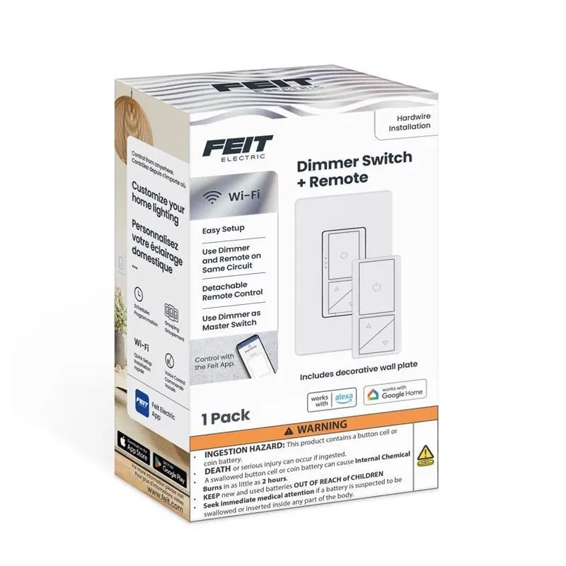 Feit 200W White Smart Paddle Dimmer Switch With Remote – 1 Pack