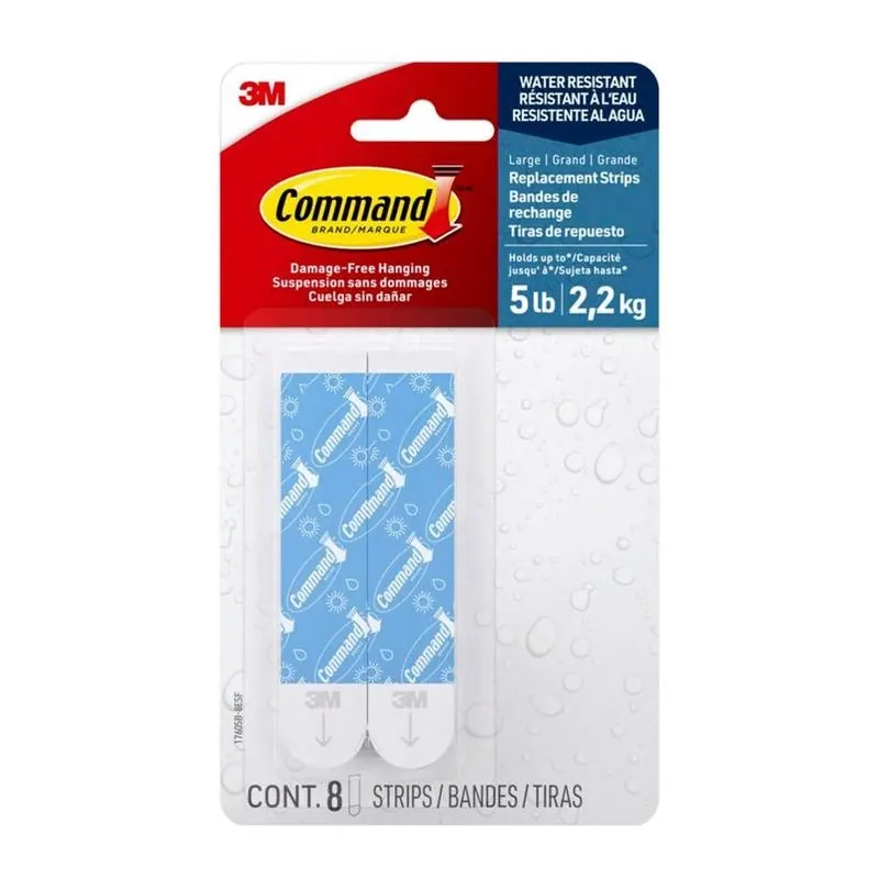 3M Command Large Foam Strips – 3.65 in., White, 5‑lb Capacity (8‑Pack)